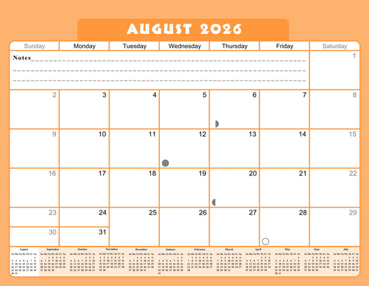 2026 - 2027 Academic Year 12 Months Student Calendar / College Planner for 3-Ring Binder, Desk or Wall -School Supplies - Made in USA -v007