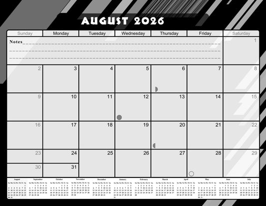 2026 - 2027 Academic Year 12 Months Student Calendar / College Planner for 3-Ring Binder, Desk or Wall -School Supplies - Made in USA- Black&White - (Edition #012)