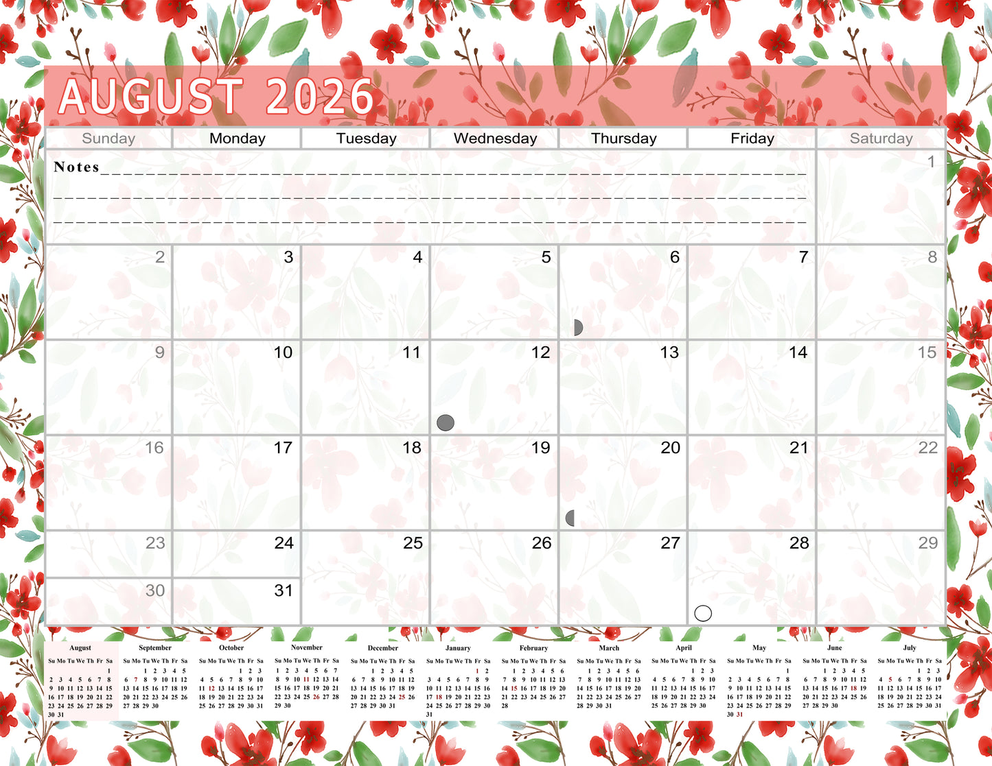 2026 - 2027 Academic Year 12 Months Student Calendar / College Planner for 3-Ring Binder, Desk or Wall -School Supplies - Made in USA (Edition #020)