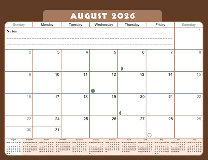2026 - 2027 Academic Year 12 Months Student Calendar / College Planner for 3-Ring Binder, Desk or Wall -School Supplies - Made in USA -v022