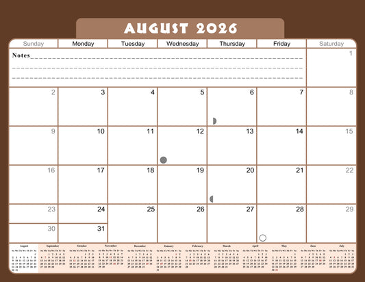 2026 - 2027 Academic Year 12 Months Student Calendar / College Planner for 3-Ring Binder, Desk or Wall -School Supplies - Made in USA -v022