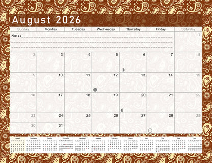 2026 - 2027 Academic Year 12 Months Student Calendar / College Planner for 3-Ring Binder, Desk or Wall -School Supplies - Made in USA -v017