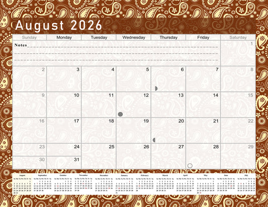 2026 - 2027 Academic Year 12 Months Student Calendar / College Planner for 3-Ring Binder, Desk or Wall -School Supplies - Made in USA -v017