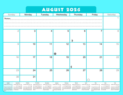 2026 - 2027 Academic Year 12 Months Student Calendar / College Planner for 3-Ring Binder, Desk or Wall -School Supplies - Made in USA -v006