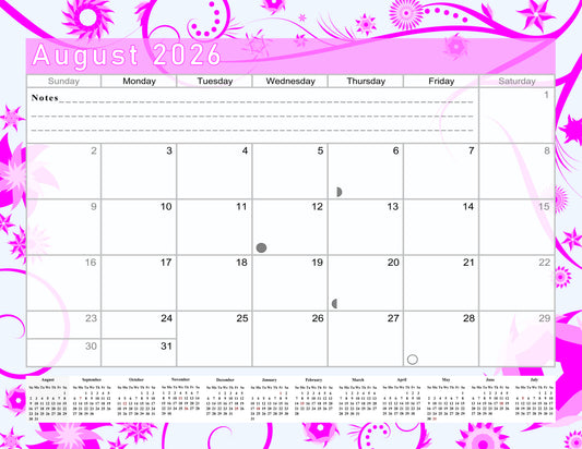 2026 - 2027 Academic Year 12 Months Student Calendar / College Planner for 3-Ring Binder, Desk or Wall -School Supplies - Made in USA -v016b