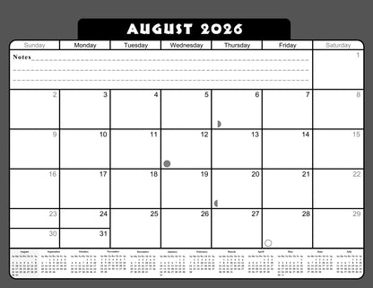 2026 - 2027 Academic Year 12 Months Student Calendar / College Planner for 3-Ring Binder, Desk or Wall -School Supplies - Made in USA -v023
