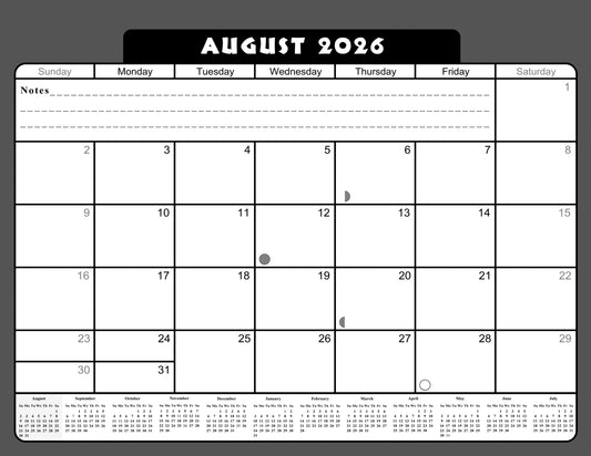 2026 - 2027 Academic Year 12 Months Student Calendar / College Planner for 3-Ring Binder, Desk or Wall -School Supplies - Made in USA -v023