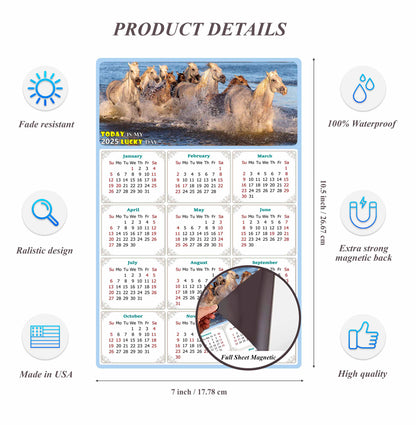 2025 Magnetic Calendar - Calendar Magnets - Today is my Lucky Day - (Fade, Tear, and Water Resistant) - Horses Themed 08