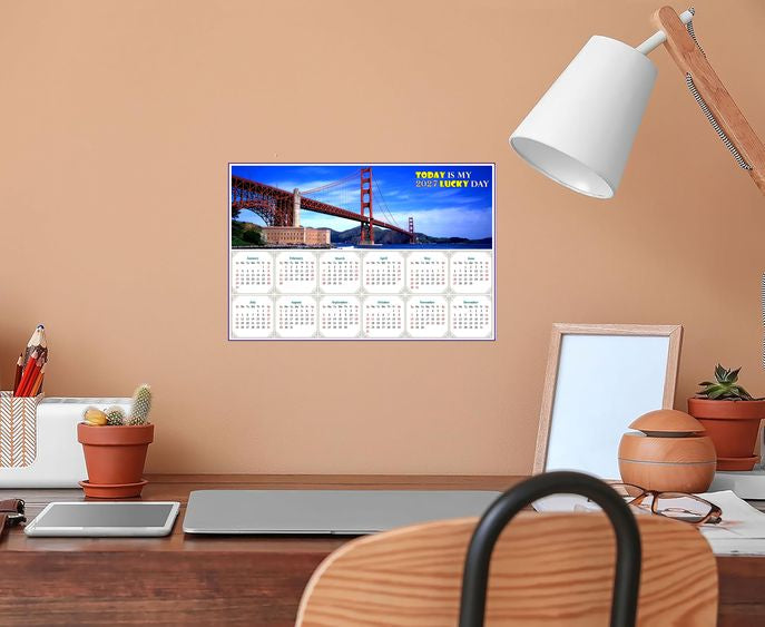 2027 Peel & Stick Calendar - Today is my Lucky Day - Removable - Golden Gate Bridge (9"x 6")