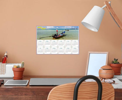 2027 Peel & Stick Calendar - Today is my Lucky Day - Removable - Thai Boat on a Beach (9"x 6")