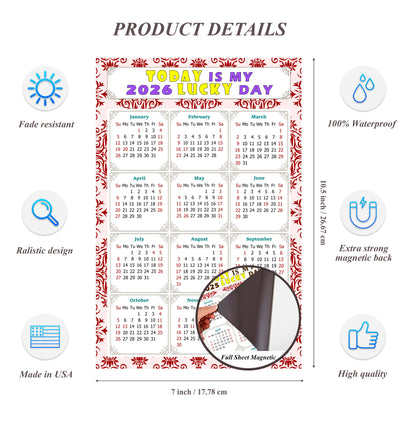 2026 Magnetic Calendar - Calendar Magnets - Today is my Lucky Day - (Fade, Tear, and Water Resistant) - Themed 03