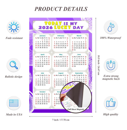 2027 Magnetic Calendar - Calendar Magnets - Today is my Lucky Day - (Fade, Tear, and Water Resistant) - Themed 01