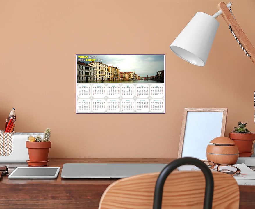 2027 Peel & Stick Calendar - Today is my Lucky Day - Removable - Venice Grand Canal (9"x 6")