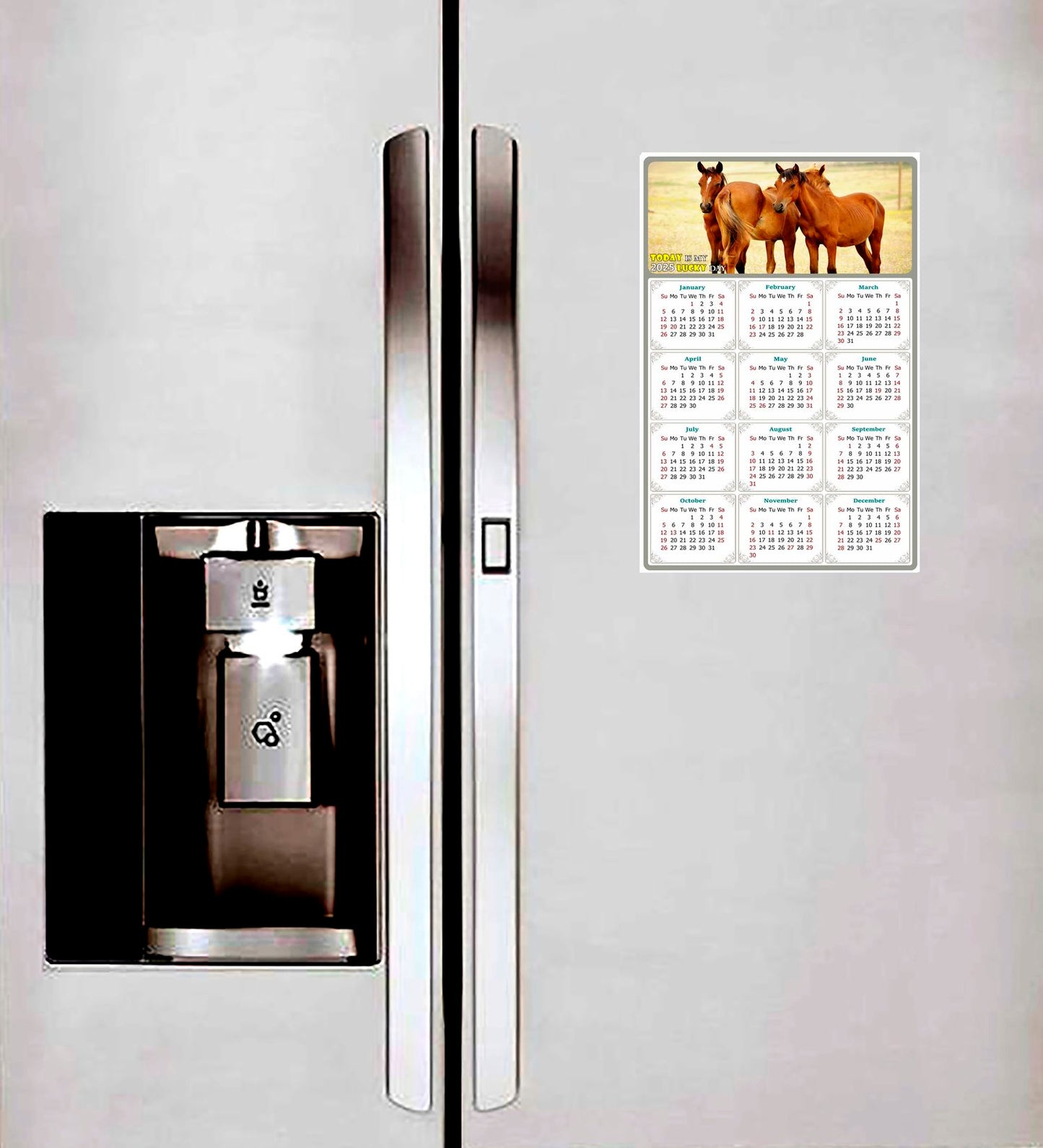 2025 Magnetic Calendar - Calendar Magnets - Today is my Lucky Day - (Fade, Tear, and Water Resistant) - Horses Themed 014