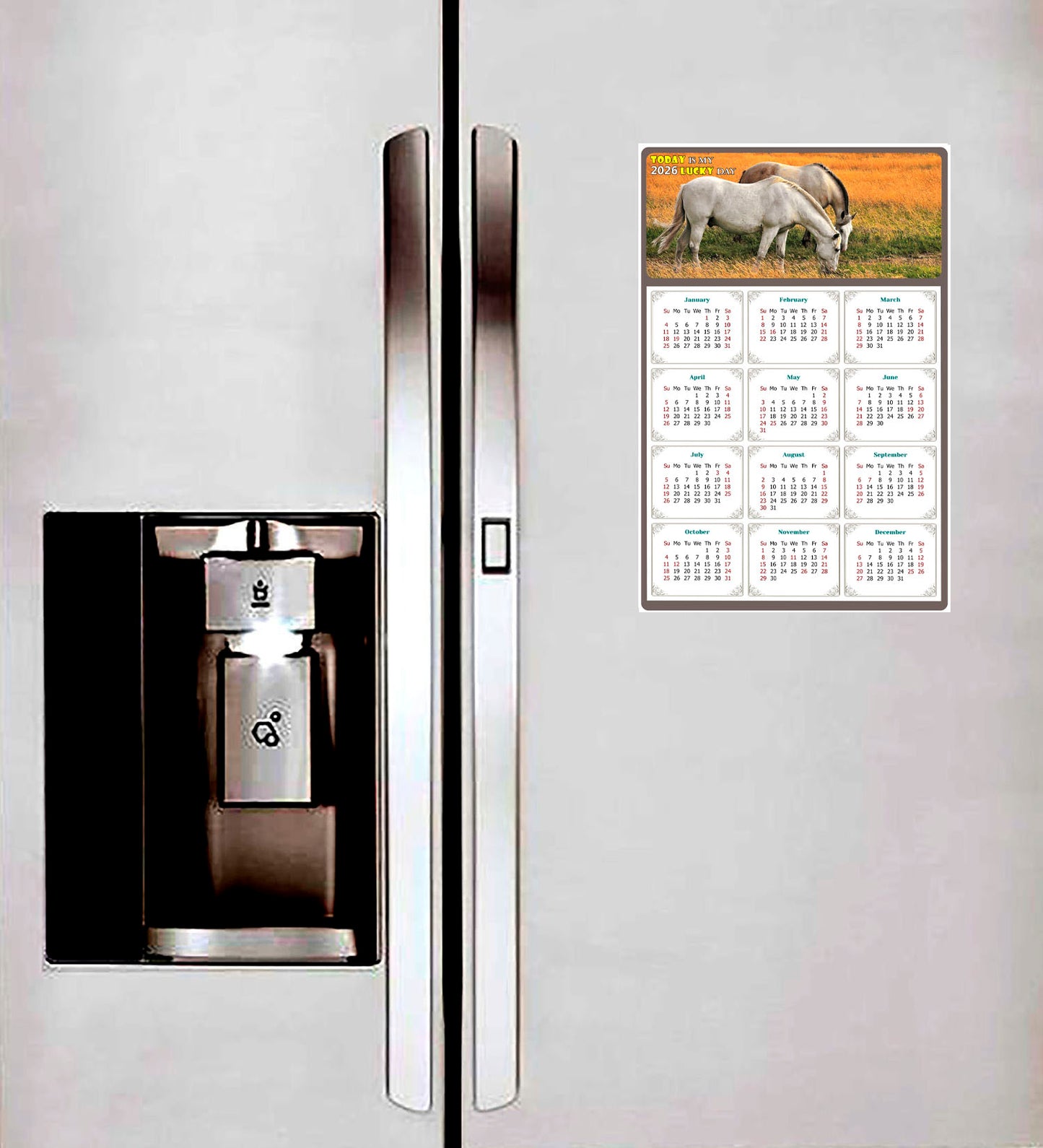 2026 Magnetic Calendar - Calendar Magnets - Today is my Lucky Day - (Fade, Tear, and Water Resistant) - Horses Themed 013