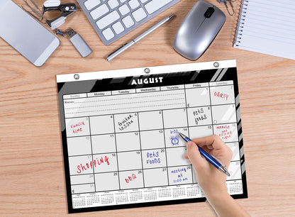 2026 - 2027 Academic Year 12 Months Student Calendar / College Planner for 3-Ring Binder, Desk or Wall -School Supplies - Made in USA- Black&White - (Edition #012)