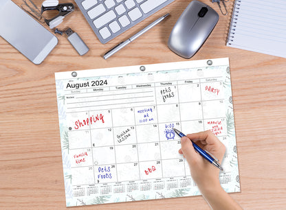 2023-2024 Academic Year 12 Months Student Calendar/Planner for 3-Ring Binder, Desk or Wall (Black & White Damask - Edition #009)