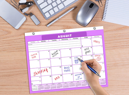 2026 - 2027 Academic Year 12 Months Student Calendar / College Planner for 3-Ring Binder, Desk or Wall -School Supplies - Made in USA -v005
