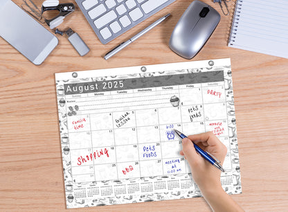 2025 - 2026 Academic Year 12 Months Student Calendar / College Planner for 3-Ring Binder, Desk or Wall -School Supplies - Made in USA - Black&White - (Edition #026)