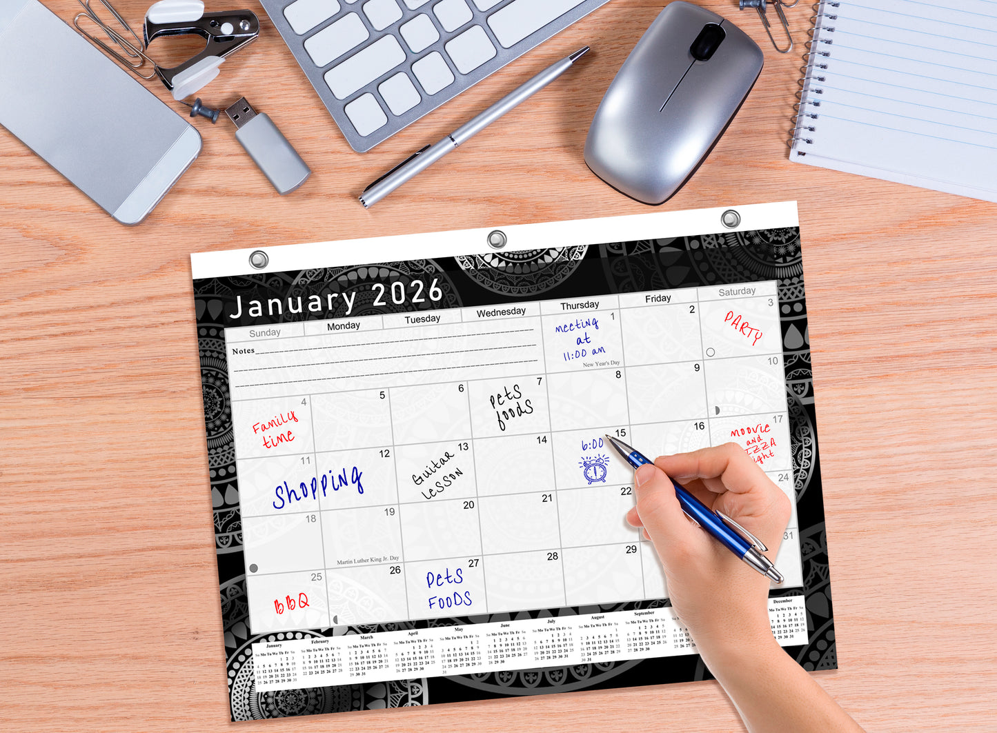 2025 - 2026 Student Calendar/Planner for 3-Ring Binder, Desk, or Wall - Black&White -v012