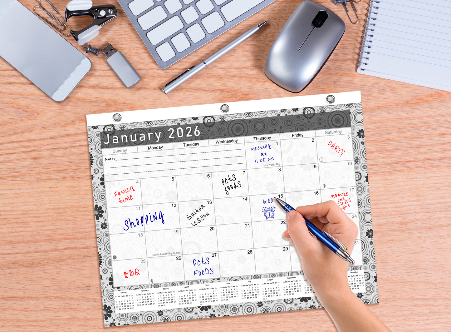 2025 - 2026 Student Calendar/Planner for 3-Ring Binder, Desk, or Wall - B&W v020