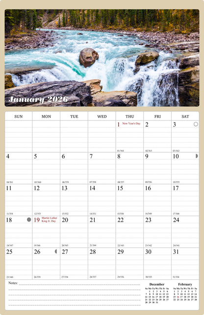 2025 - 2026 Wall Calendar Spiral-bound Twin - 18 Months (Outdoors) 11" x 17"
