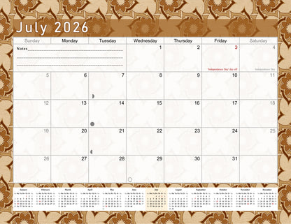 2025-2026 Monthly Spiral-Bound Wall / Desk Calendar - Desktop / Wall Blotter Calendar / Planner - (Edition #25)