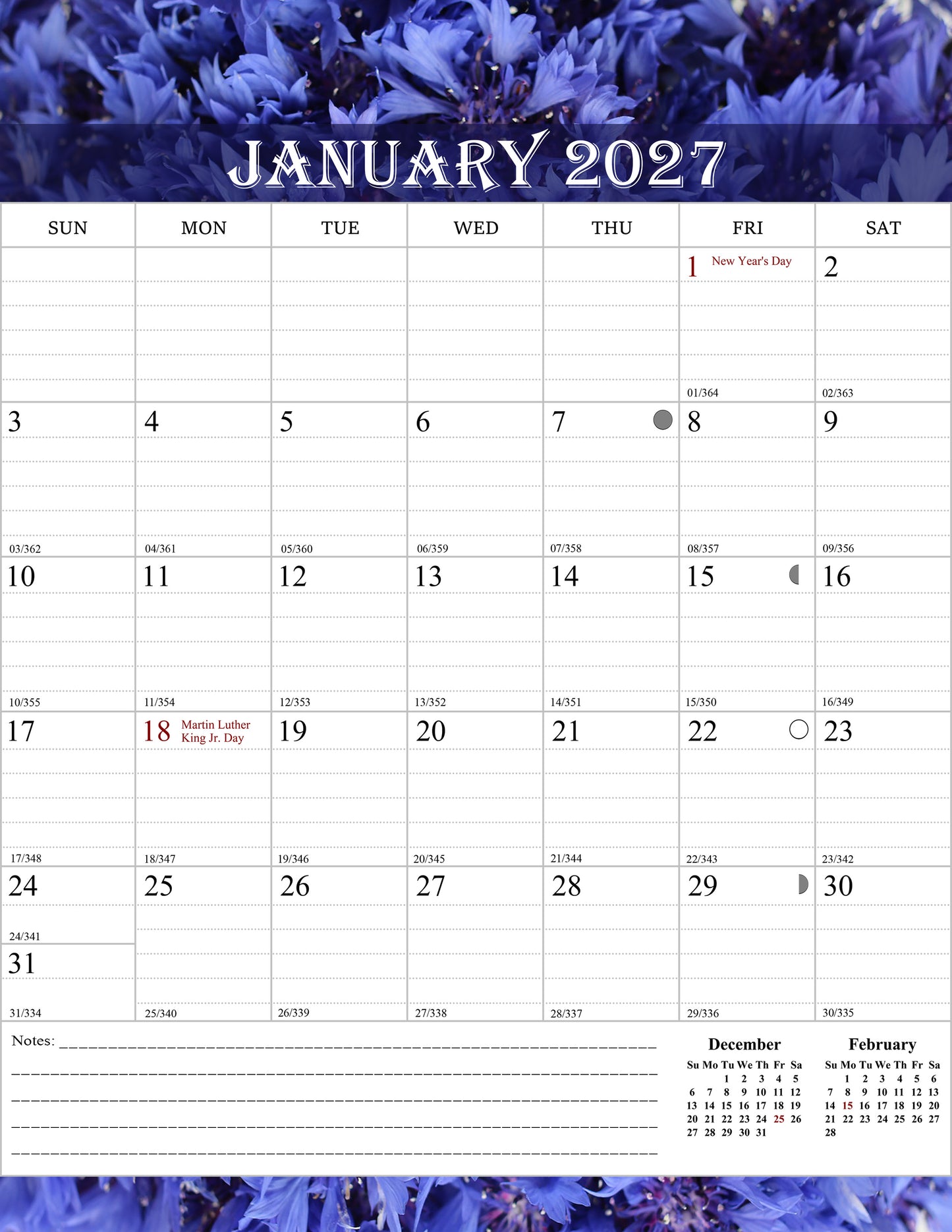 2026-2027 Wall Calendar Spiral-bound Twin-Wire Binding - 18 Months 8.5" x 11" 04