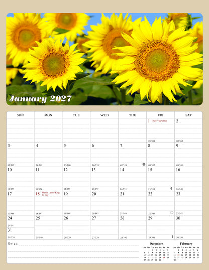 2027 Calendar Magnetic Peel & Stick 12 Months 8.5" x 11" Sunflowers
