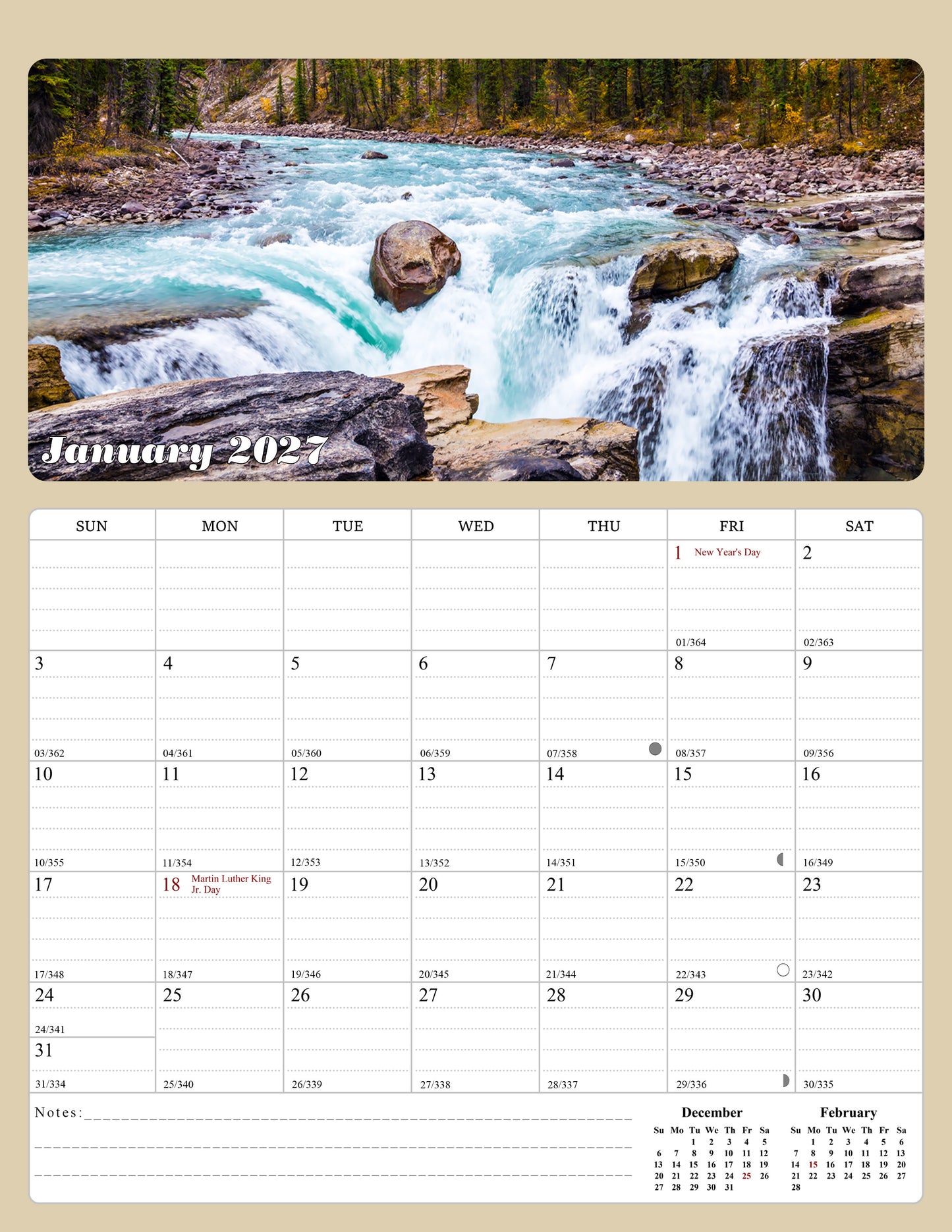 2026 - 2027 Calendar Magnetic Peel & Stick 18 Months 8.5" x 11" Outdoor