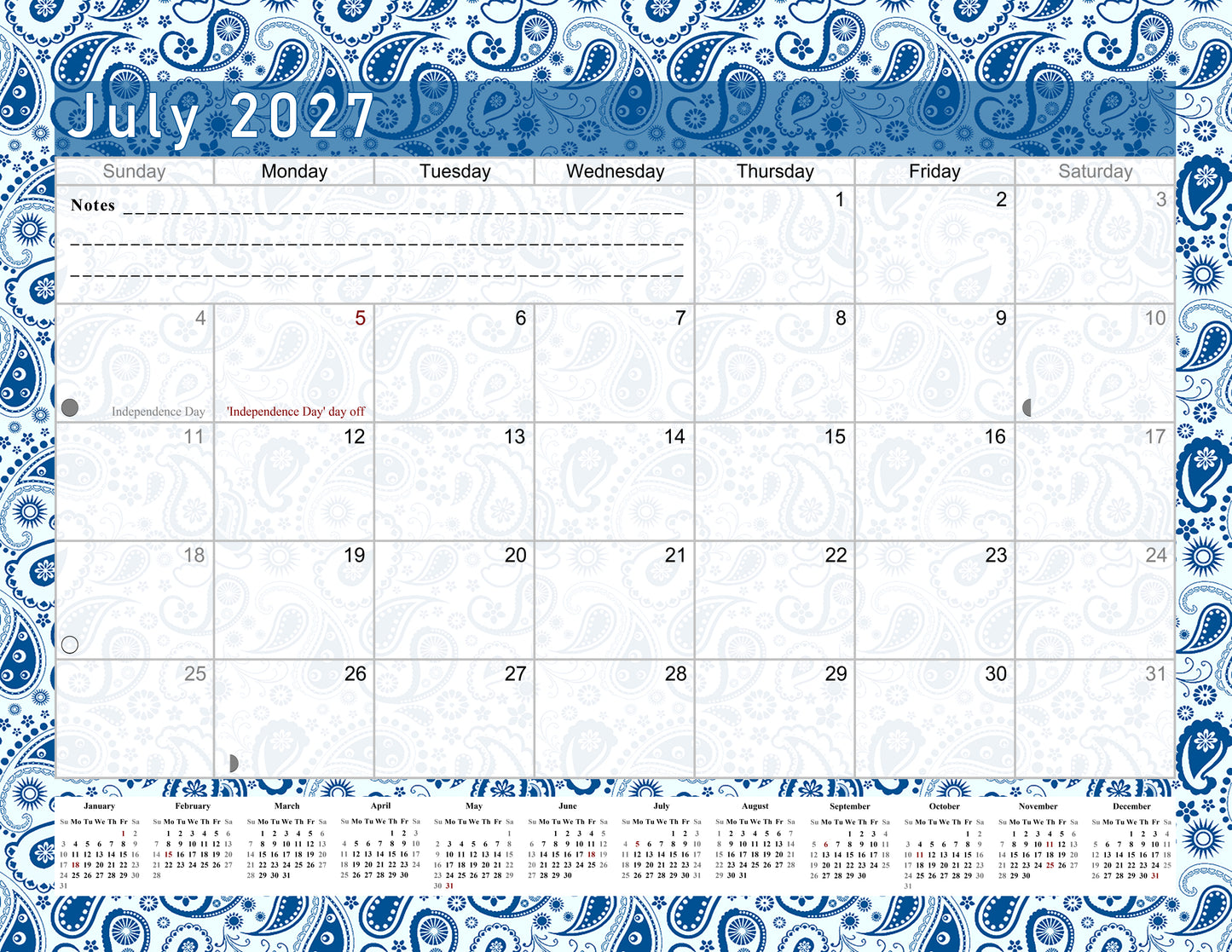 2026-2027 Monthly Spiral-Bound Wall / Desk Calendar - Desktop / Wall Blotter Calendar / Planner - (Edition #21)