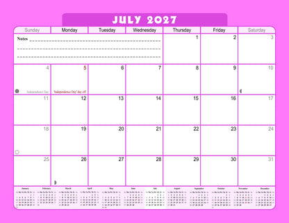 2026-2027 Monthly Spiral-Bound Wall / Desk Calendar - Desktop / Wall Blotter Calendar / Planner - (Edition #07)