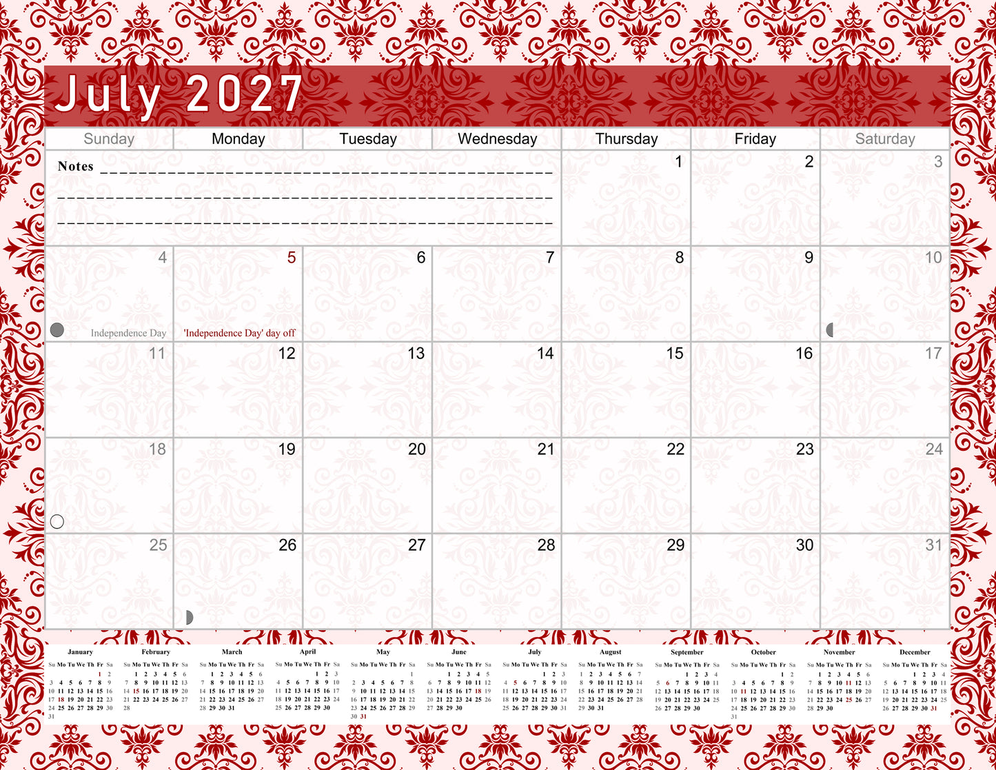 2026-2027 Monthly Spiral-Bound Wall / Desk Calendar - Desktop / Wall Blotter Calendar / Planner - (Edition #05)