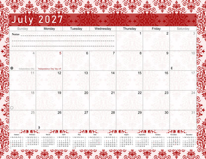 2026-2027 Monthly Spiral-Bound Wall / Desk Calendar - Desktop / Wall Blotter Calendar / Planner - (Edition #05)