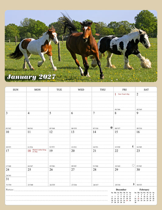2027 Calendar Magnetic Peel & Stick 12 Months 8.5" x 11" Horses