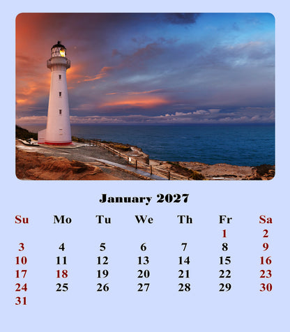 2027 CD-Style Desk Calendar 12 Months Calendar (Lighthouses)