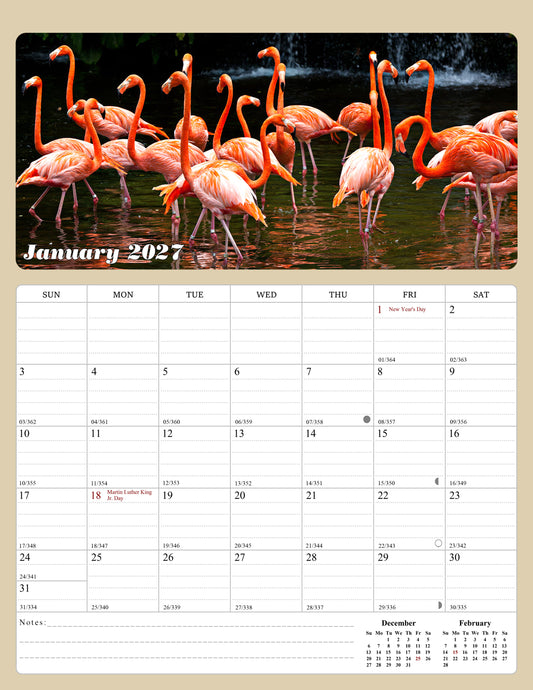 2027 Calendar Magnetic Peel & Stick 12 Months 8.5" x 11" Birds