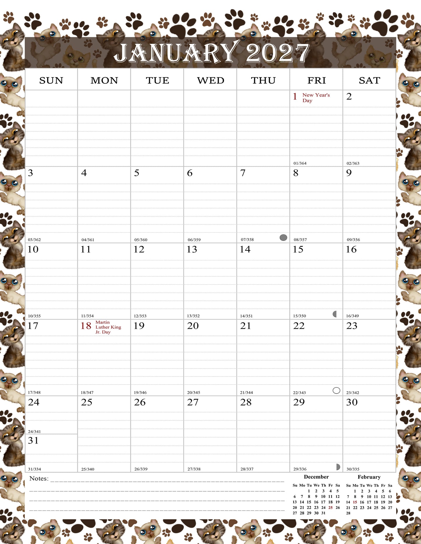 2026-2027 Wall Calendar Spiral-bound Twin-Wire Binding - 18 Months 8.5" x 11" 017