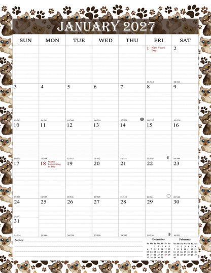 2026-2027 Wall Calendar Spiral-bound Twin-Wire Binding - 18 Months 8.5" x 11" 017