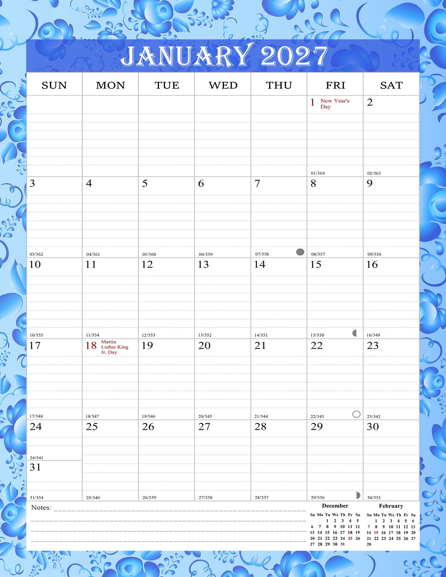 2026-2027 Wall Calendar Spiral-bound Twin-Wire Binding - 18 Months 8.5" x 11" 015