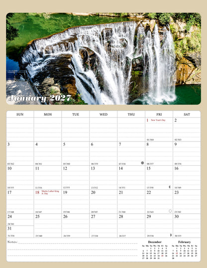 2027 Calendar Magnetic Peel & Stick 12 Months 8.5" x 11" Waterfalls