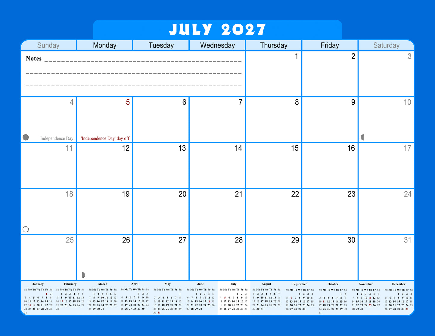 2026-2027 Monthly Spiral-Bound Wall / Desk Calendar - Desktop / Wall Blotter Calendar / Planner - (Edition #06)