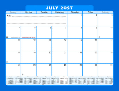 2026-2027 Monthly Spiral-Bound Wall / Desk Calendar - Desktop / Wall Blotter Calendar / Planner - (Edition #06)