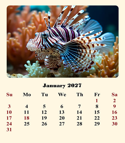 2027 CD-Style Desk Calendar 12 Months Calendar (Tropical Fishes)