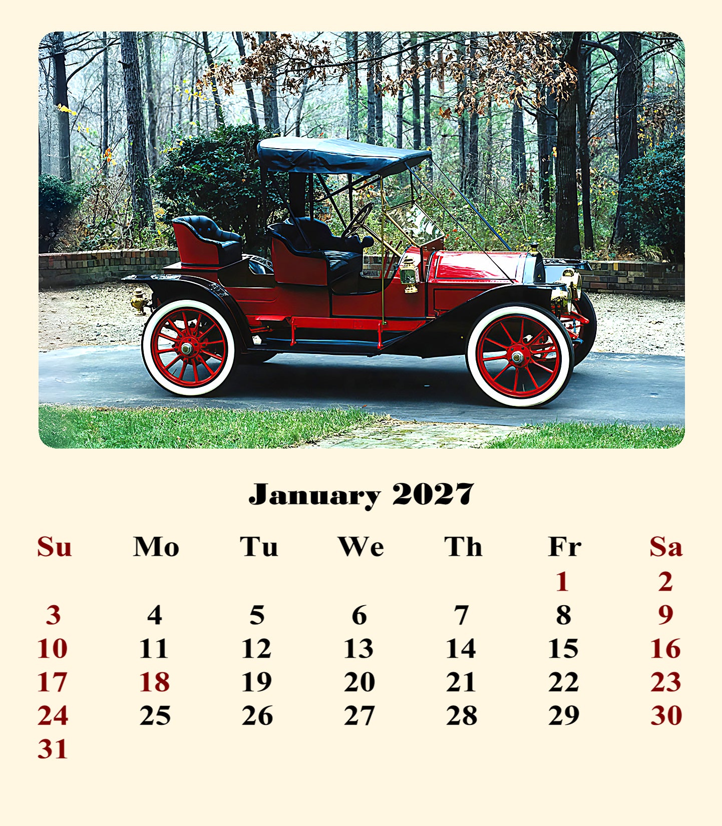 2027 CD-Style Desk Calendar 12 Months Calendar (Classic Cars)
