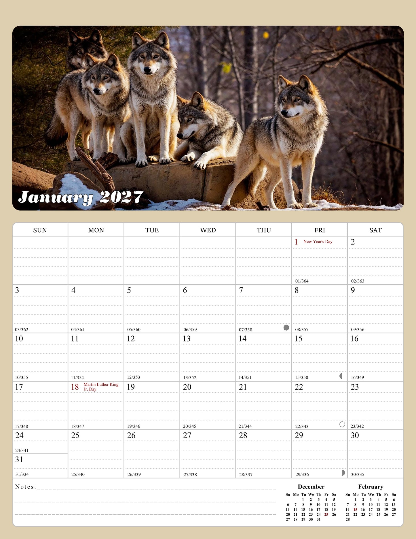 2027 Calendar Magnetic Peel & Stick 12 Months 8.5" x 11" Woolfs