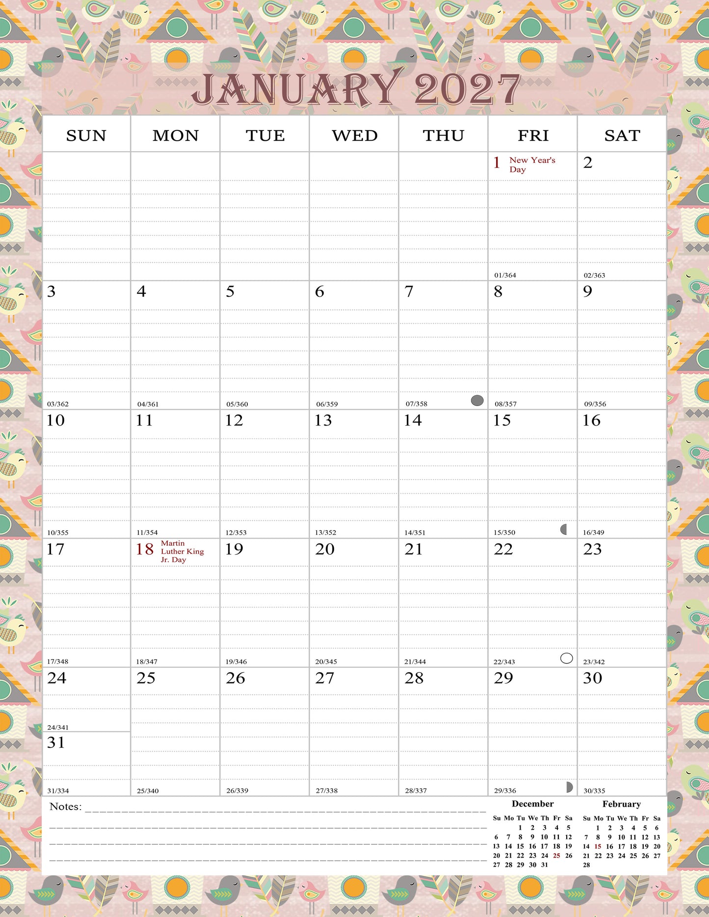 2026-2027 Wall Calendar Spiral-bound Twin-Wire Binding - 18 Months 8.5" x 11" 016