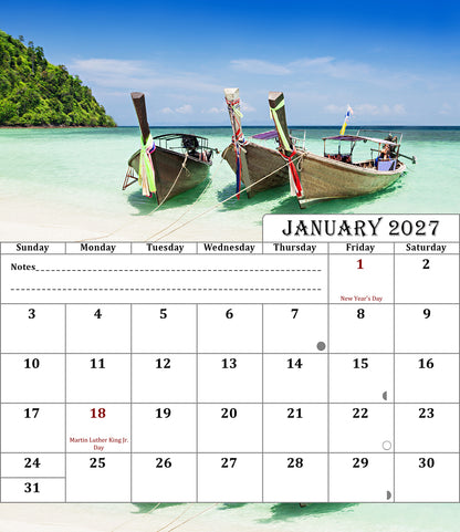 2027 CD-Style Desk Calendar 12 Months Calendar (Beaches)