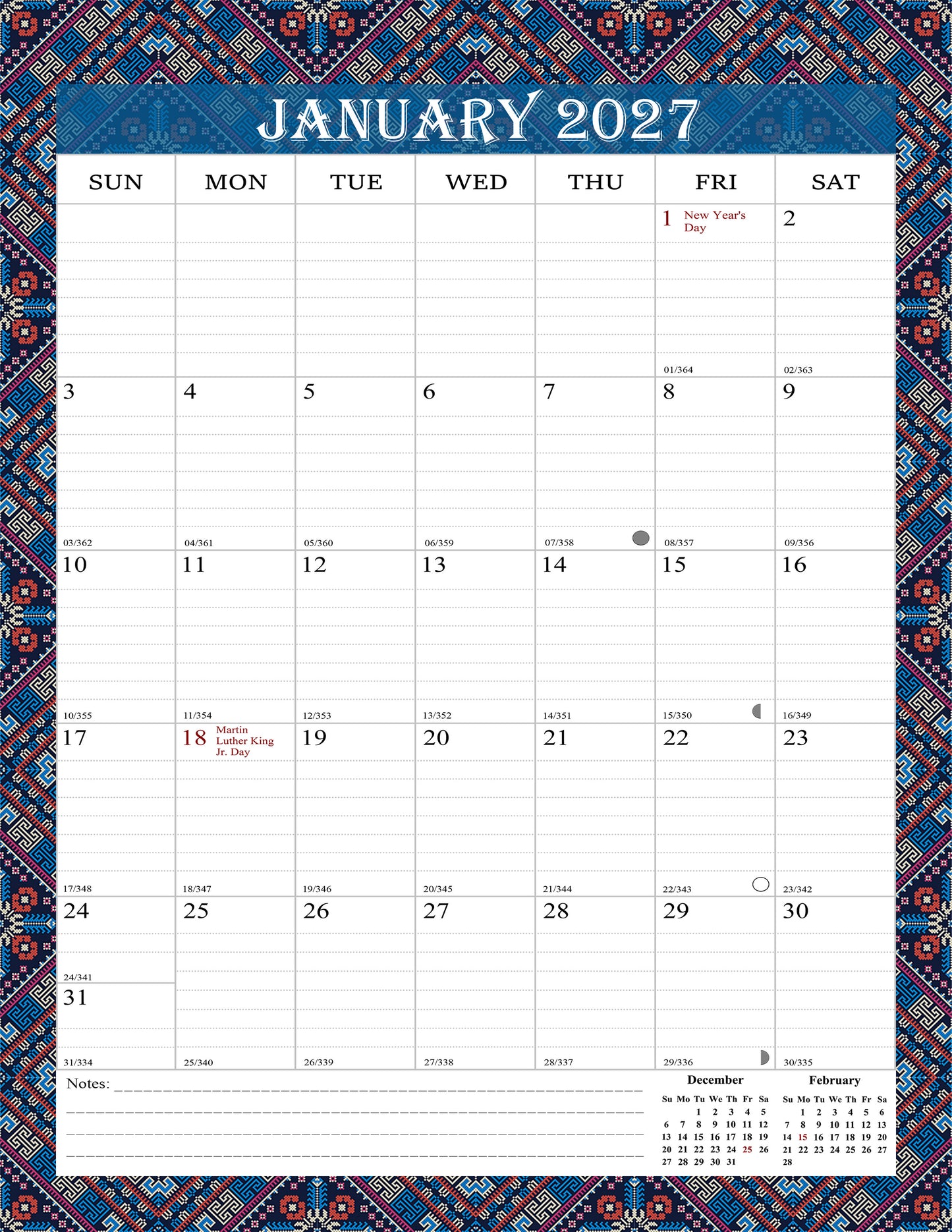 2026-2027 Wall Calendar Spiral-bound Twin-Wire Binding - 18 Months 8.5" x 11" 018