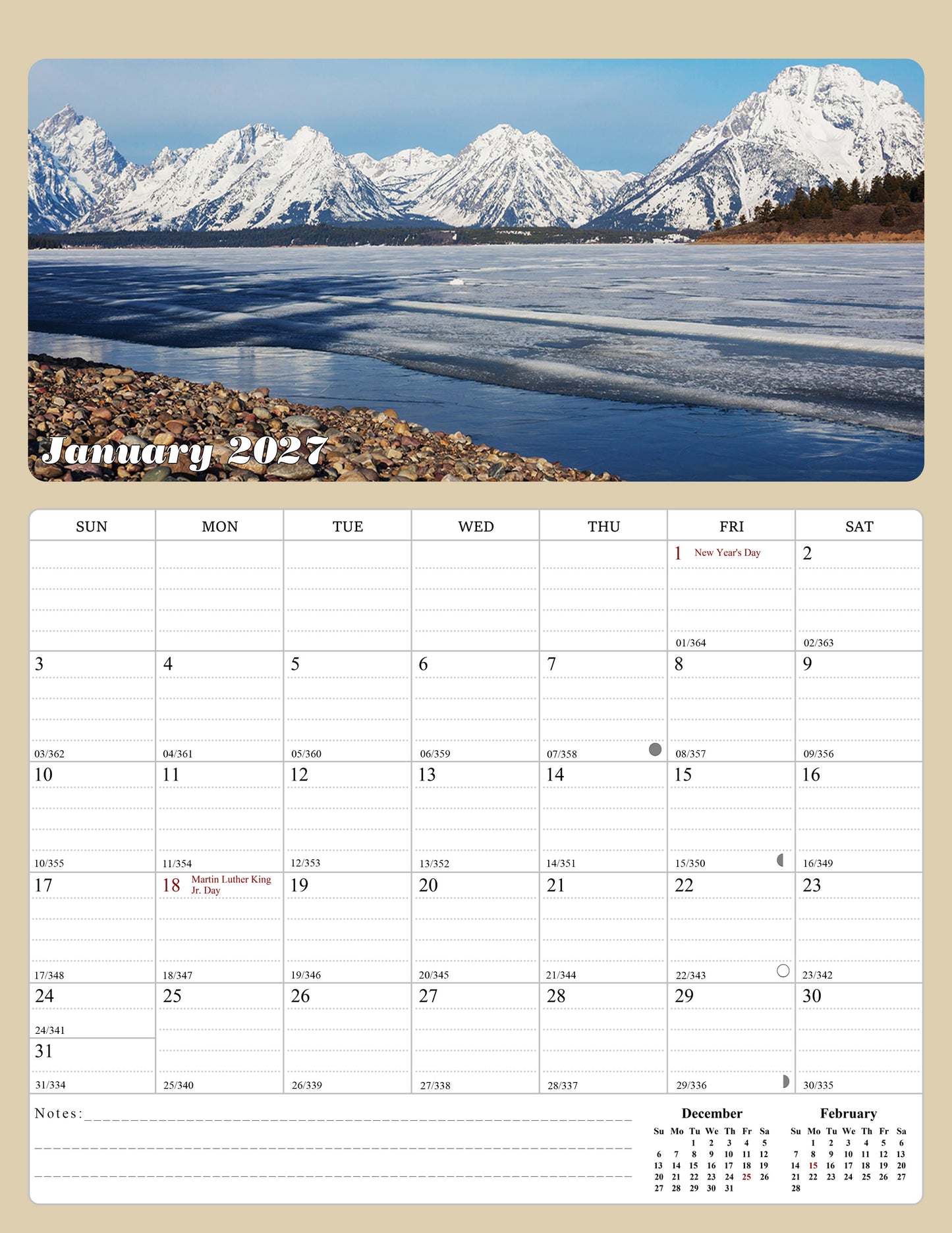 2026 - 2027 Calendar Magnetic Peel & Stick 18 Months 8.5" x 11" National Parks